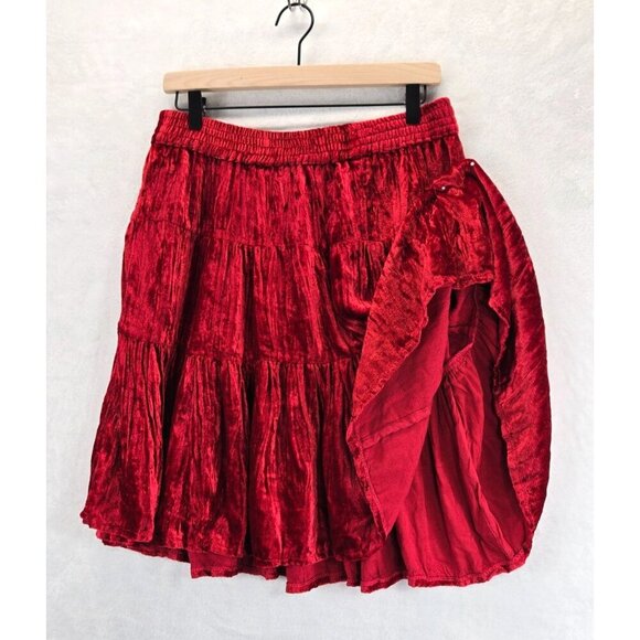 Vtg Broomstick Skirt Red Mini Velvet Tiered Western L Star of India Boho Cowgirl - Picture 3 of 10